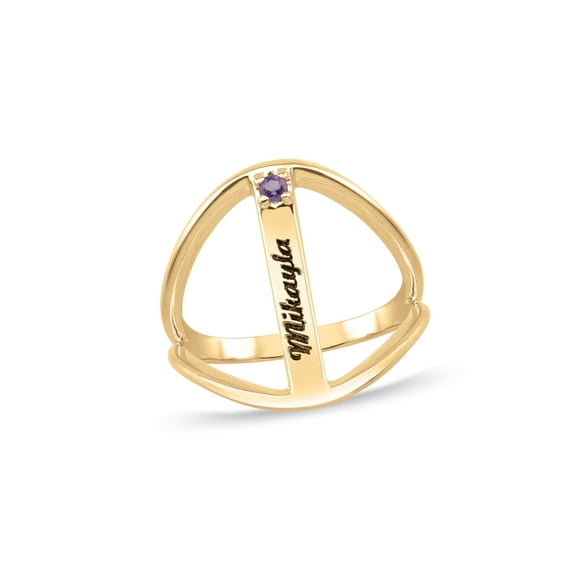 Personalized Engravable Bar Birthstone Ring in 10K Gold by Jewlster