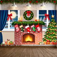 thumbnail image 5 of Festive Design Christmas Banner Decorative Stockings Wreath Holiday Fireplace Decoration for Family Gathering Winter Festive Indoor Celebration, 5 of 9
