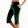 thumbnail image 1 of Karight Women's Vintage Velvet Capris - Stretch Casual Elastic High Waisted Versatile Straight Leg Lounge Pants with Pockets, 1 of 5