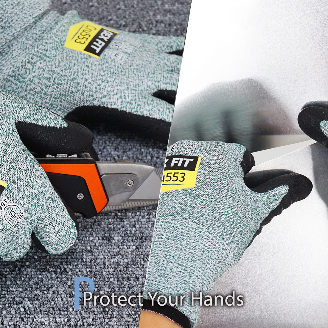 DEX FIT CRU553 Green Level 5 Cut Resistant Gloves (Power Grip, Durable Foam, X-Small) - 1 Pair