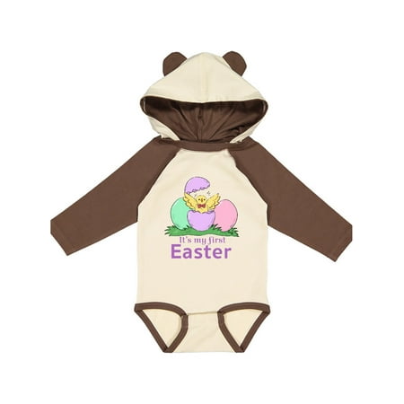 

Inktastic It s My 1st Easter with Cute Chick Hatching Gift Baby Boy or Baby Girl Long Sleeve Bodysuit