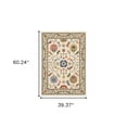 thumbnail image 4 of 3' X 5' Ivory Green Blues Pink Yellow Rust Brown Tan And Grey Oriental Power Loom Stain Resistant Area Rug With Fringe, 4 of 10
