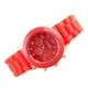 thumbnail image 1 of Elegante reloj analógico de cuarzo con correa de silicona roja para mujer de Ginebra, detalles en tono dorado y aspecto de cronógrafo, 1 of 2