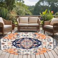 thumbnail image 5 of 8ft Washable Large Round Rug, Bohemian Orange Non-Slip Circle Area Rug for Living Room Dining Room, Beige Floral Geometric Texture Ethnic Art Indoor Floor Mat for Home Decor, 5 of 9