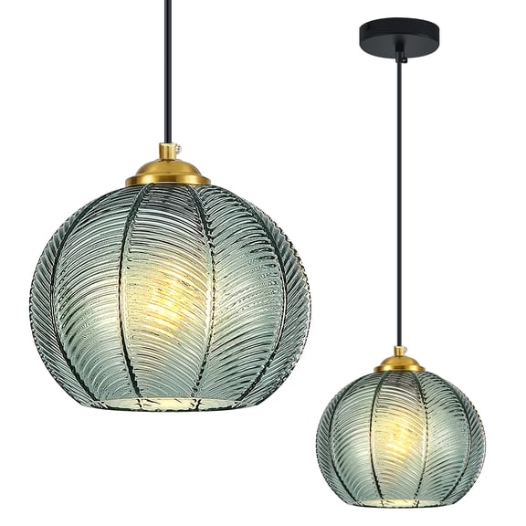 A modern green striped 7.87-inch glass ball high-end court-style ceiling lamp with a fresh and elegant pendant light