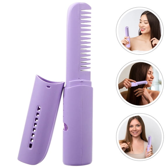 PAMINGONO Small Hair Straighteners Hair Brush Straightener Purple 1Pcs