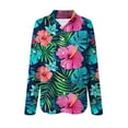 thumbnail image 4 of Womens Hawaiian Long Sleeve Button Down Shirt Tropical Floral Print Beach Vacation Top, 4 of 5