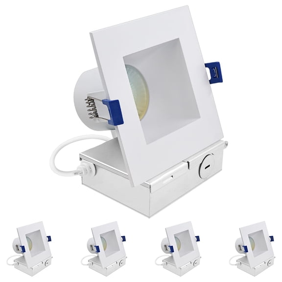 Luxrite 4" Square LED Recessed Ceiling Light J-Box 12W 5CCT 1060 Lumens Dimmable Wet Rated IC Rated ETL Listed 4 Pack