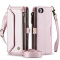 thumbnail image 2 of ShellTech Crossbody Wallet Women Men Case for iPhone 7/8/SE 2nd/3rd Gen,Magnetic Leather Flip Case RFID Blocking 7-Card Holder Zipper Wallet Cash Pocket Stand Cover with Shoulder Wrist Strap,Pink, 2 of 9