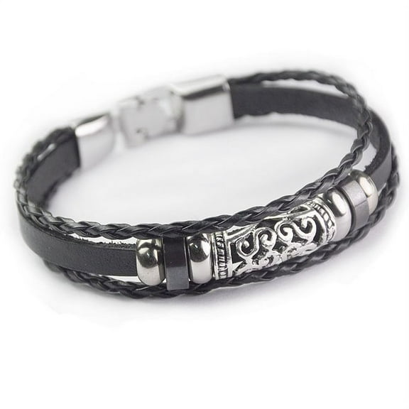 New Unisex Genuine Leather & Stainless Steel Swirl Bracelet Great Valentine's Day Gifts For Men, Women, Teens, Boys, Girls