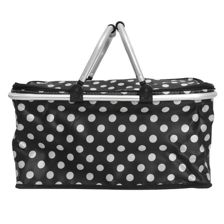 

Polka Dot Collapsible Picnic Basket Insulated Picnic Basket Takeaway Box 46x28x23cm