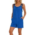 thumbnail image 2 of Cutuoiiu Womens Casual Solid Color Romper with Tie Shoulder Straps and Pockets Ruffled Detail for Summer Beach Gift, 2 of 6