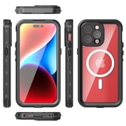 Allytechgroup Waterproof Case for iPhone 15 Pro Max, Full Body Protection Built-in Screen Protector MagSafe Wireless Charging Dustproof Shockproof Cover Case with Transparent PC, Black