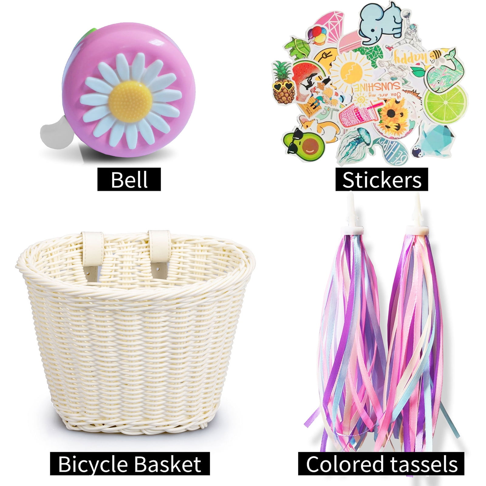 PAPADA Child Kids Bike Tassel Tape Bike Basket,Girls Boys Bicycle Basket Front Deco