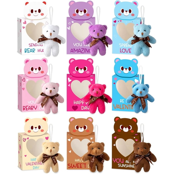 Valentines Day Gifts for Classroom 28 Pack Valentines Card Boxes with Heart Window Mini Animal Toys Bears Keychains Bulk for Boys Girls Party Favor School Teacher Student