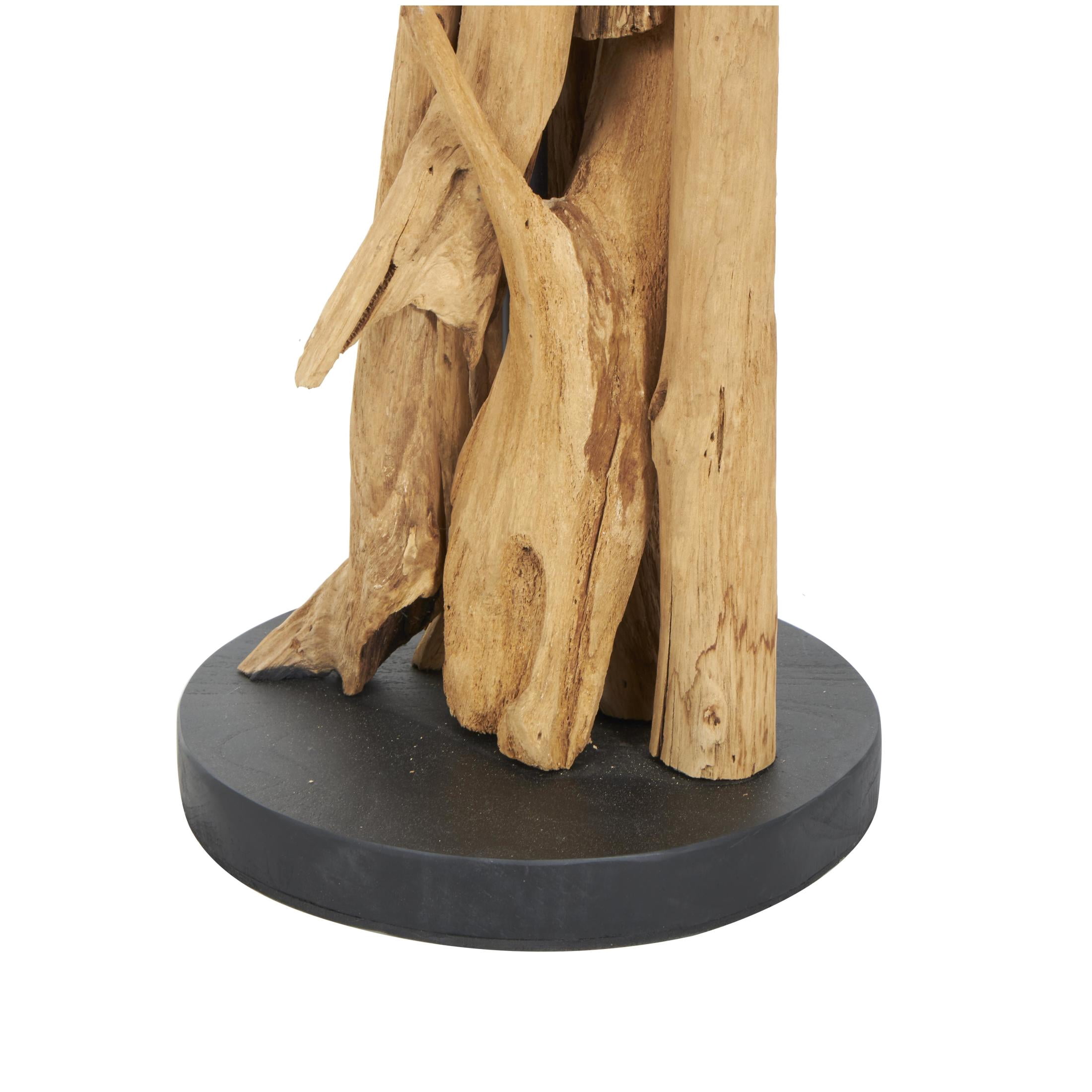 DecMode Brown Teak Wood Handmade Tall Tree Branch Floor Candle Holder with Black Metal Accents