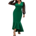 thumbnail image 5 of JustVH Long Mesh Sleeve Formal Party Cocktail Midi Pencil Dresses Women's Plus, XL-4XL, 5 of 6