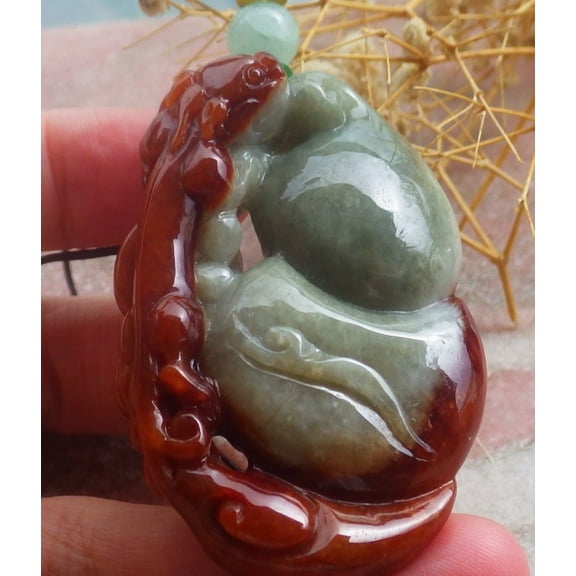 Red Green Natural A Jade jadeite pendant Dragon Pi Xiu Gourd Coin Necklace 687490 TN
