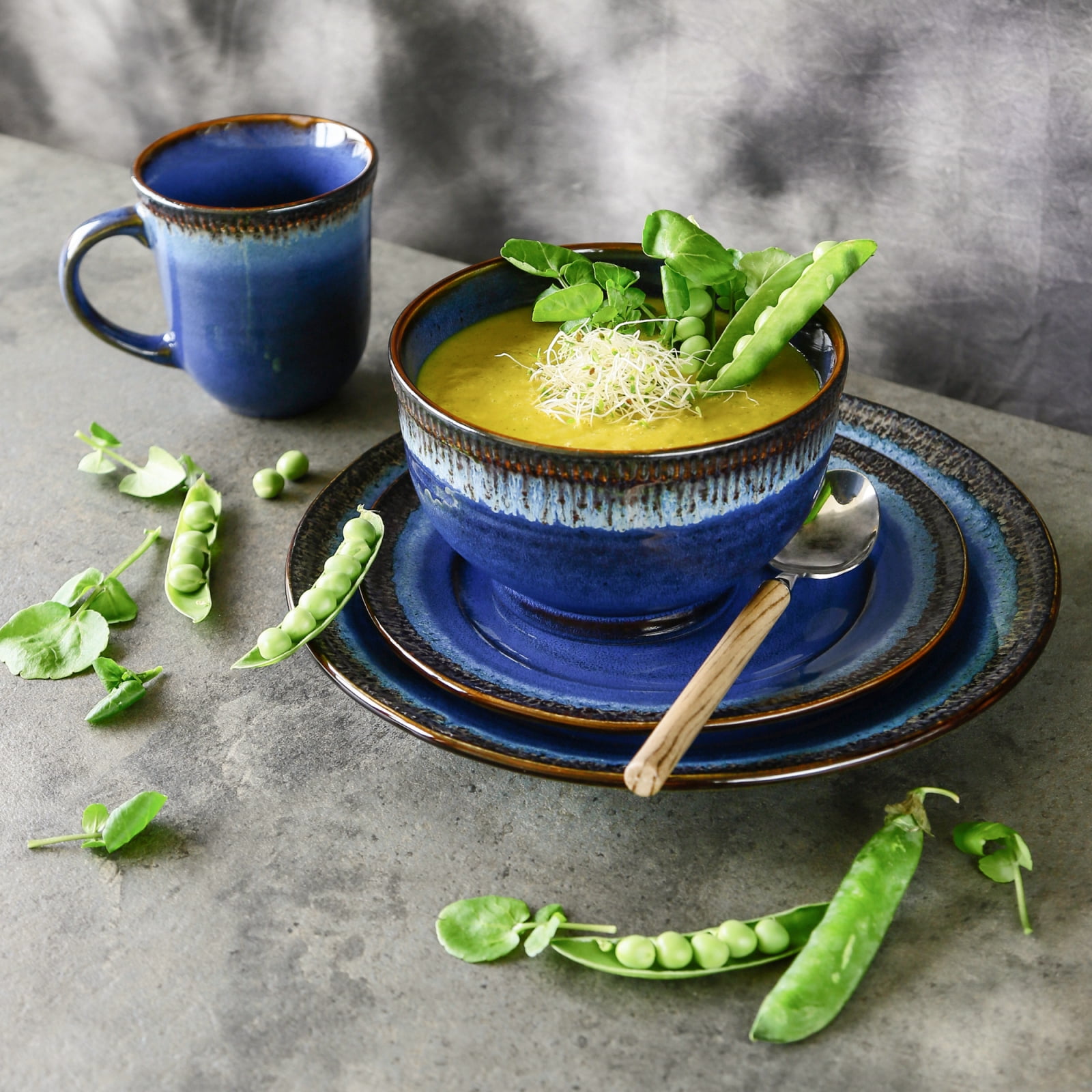 Better Homes & Gardens Painted Canyon 16 Piece Dinnerware Set, Blue