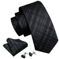 thumbnail image 2 of Set de corbata Barry.Wang de seda a cuadros con gemelos y pañuelo, 2 of 5