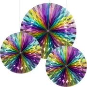 Pastel Foil Paper Fan Decorations For Party, 3 Count Multicolor by Way to Celebrate