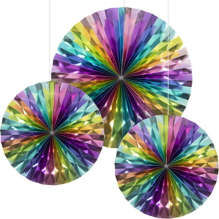 Pastel Foil Paper Fan Decorations For Party, 3 Count Multicolor by Way to Celebrate
