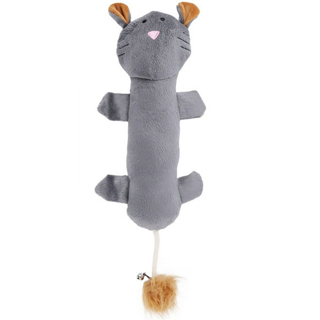 Cat Pillow Toy Plush Squeaky Interactive Pet Chew Toy Kitten Teeth Cleaning Toy