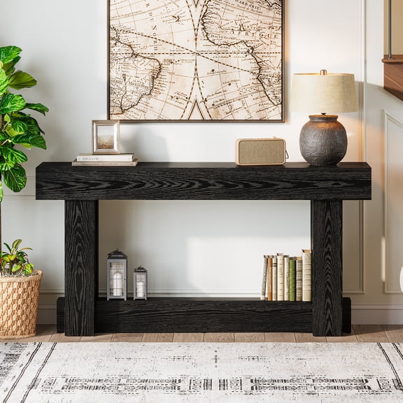 Tribesigns 63-Inch Wooden Console Table, 2-Tier Narrow Long Farmhouse Entryway Table for Living Room, Hallway, Entrance (Black)