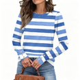 thumbnail image 5 of Stralyhd Womens Striped Long Sleeve Shirts Fall Outfits Trendy Crewneck Button Cuffs Tops Puff Sleeve Fashion Clothing White M, 5 of 6