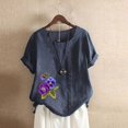 thumbnail image 4 of Birdeem Blouses pour Femmes Femmes Décontracté Haut en Coton et Lin Imprimé Manches Courtes T-Shirt à Boutons Blouse Hauts, 4 of 12