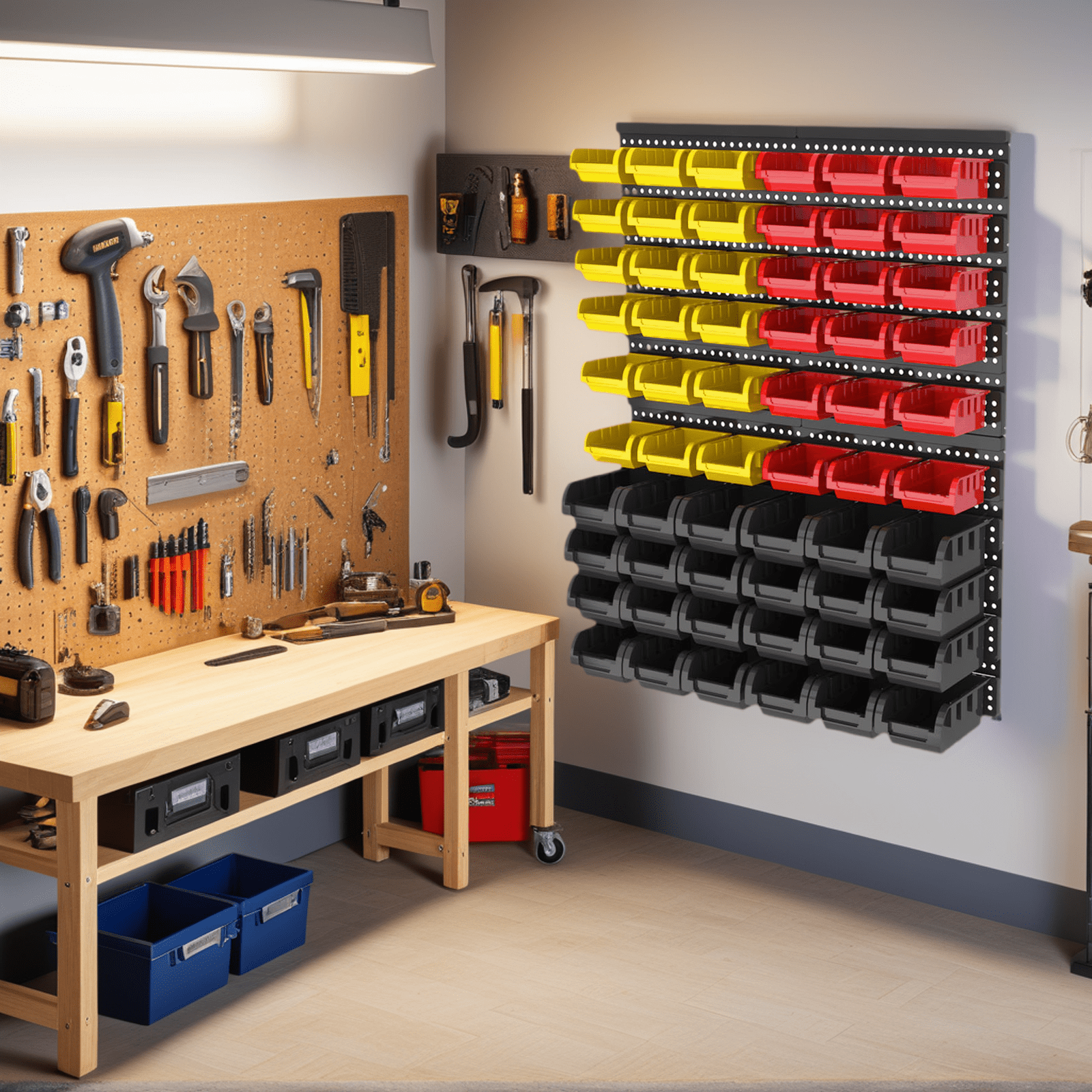60-Bin Wall-Mounted Storage Bins - Heavy-Duty Garage Tool Organizer for Screws, Nuts, Bolts, Nails, Beads, and Small Hardware Parts