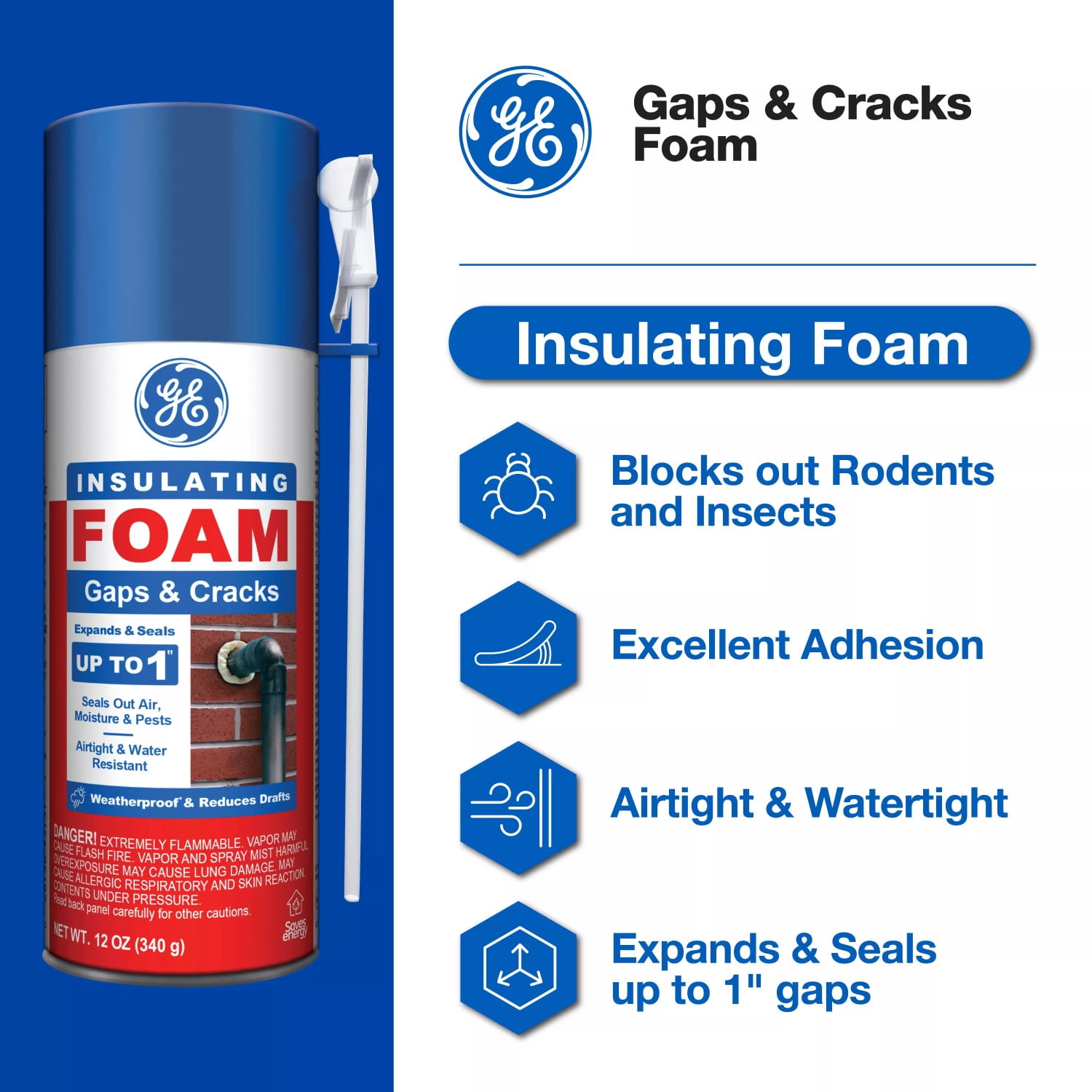 GE Gaps & Cracks Insulating Foam, Pack of 1, Yellow 12 oz Can