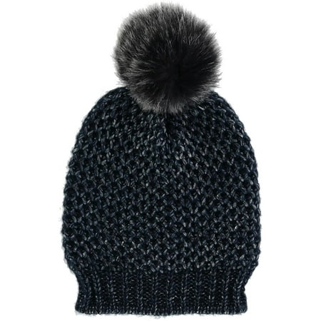 - Women's Metallic Lurex Beanie Hat with Pom