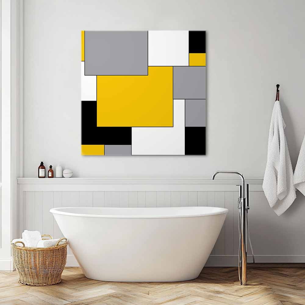 Abstract Art Canvas Wall Art, Patchwork Black and Yellow Framed Wall Decor Modern Artwork Prints Painting for Living Room, Bedroom, Kitchen & Cafe Decor 20x20 Inch