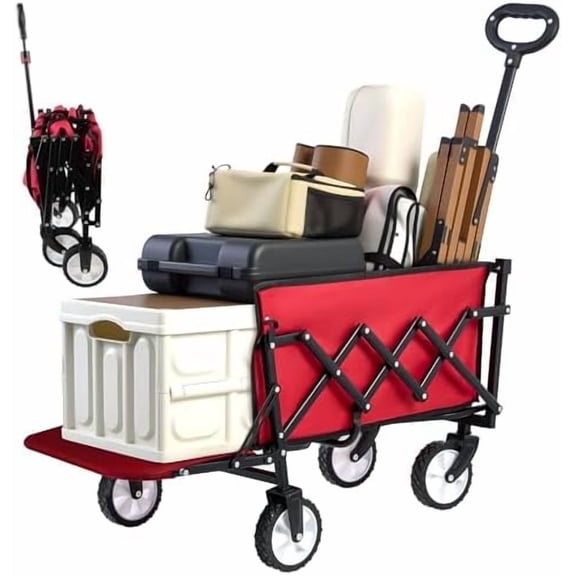 Collapsible Foldable Wagon with Tailgate Extended, 300lbs Heavy Duty Portable Lightweigh Utility Folding Wagon Cart for Grocery, Camping, Garden, Fishing$$Garden &