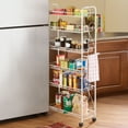 thumbnail image 2 of Collections Etc Slim Rolling Pantry 6-Tier Shelf, White Metal with Elegant Scroll Design Accent - Extra Kitchen and Bathroom Storage, 10", 2 of 2