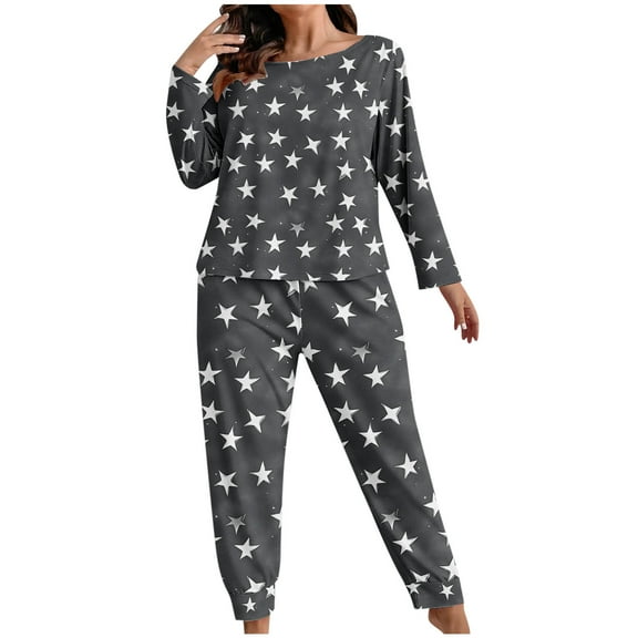 Women's Star Pajama Sets 2 Piece Loungewear Long Sleeve Top and Bottom Cozy Pjs with Pockets Soft Sleepwear