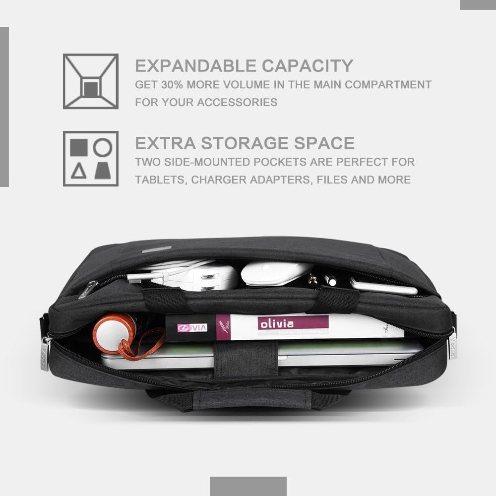 RKXQT Laptop Bag Case 15 15.6 16 Inch, Computer Sleeve Messenger Bag with Shoulder Strap Expandable Waterproof Business Briefcase for Men Women to Work Travel School, Fit 14-16 Inch Laptop, Black