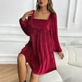 thumbnail image 3 of Long Sleeve Velvets A-Line Small Dress, Square Neck Tie-Back Open Back Ruffled Babydoll Women's Dress, 3 of 9