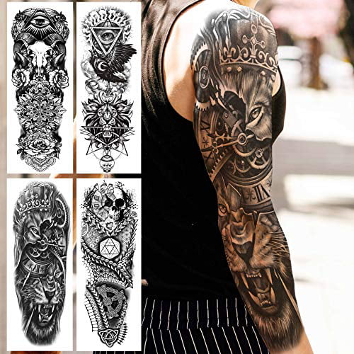 Joehapy 26 Sheets Large Temporary Tattoos For Adults Shoulder 8 Sheets Full Arm Temporary Tattoo Sleeve For Men 18 Sheets Black Half Sleeve Tattoo Stickers For Women Kids Skull Compass Lion Warrior Walmart Com