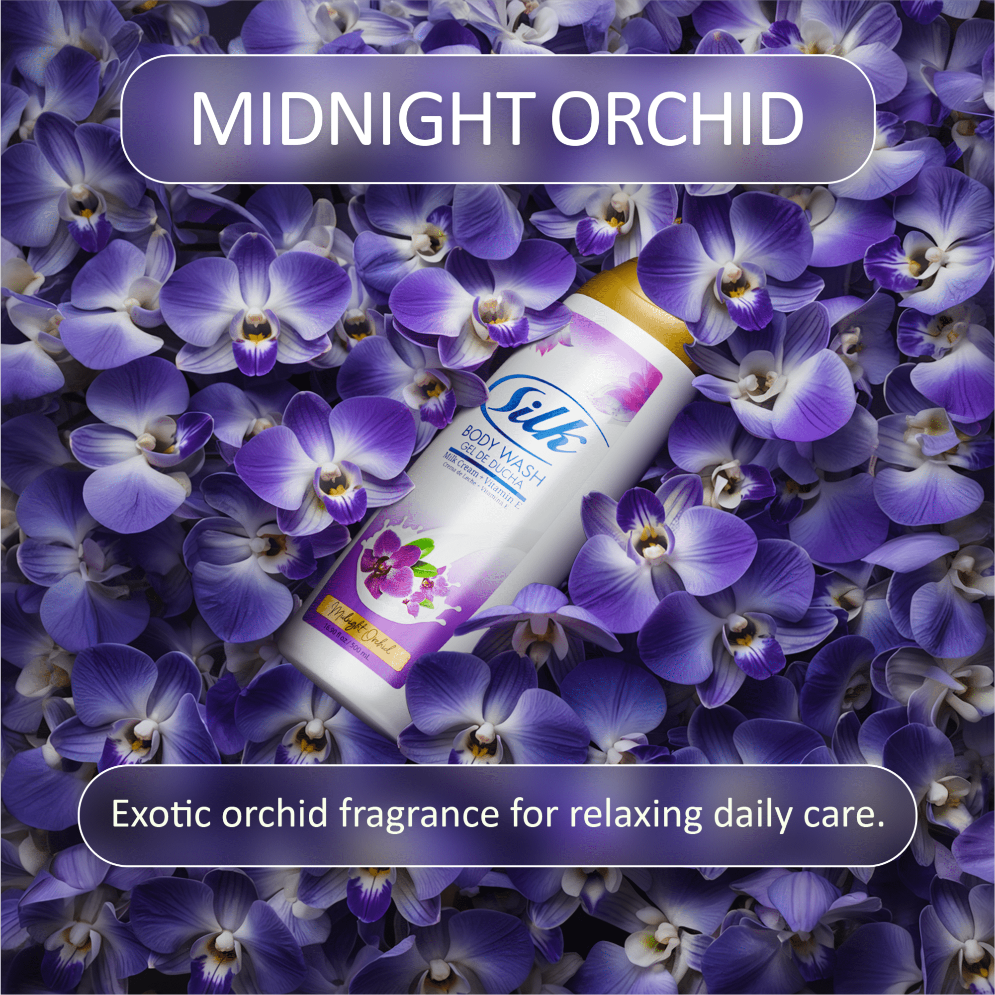 Silk Midnight Orchid Organic Body Wash Women and Men, Moisturizing Shower Gel for All Skin Types 16.9 fl oz