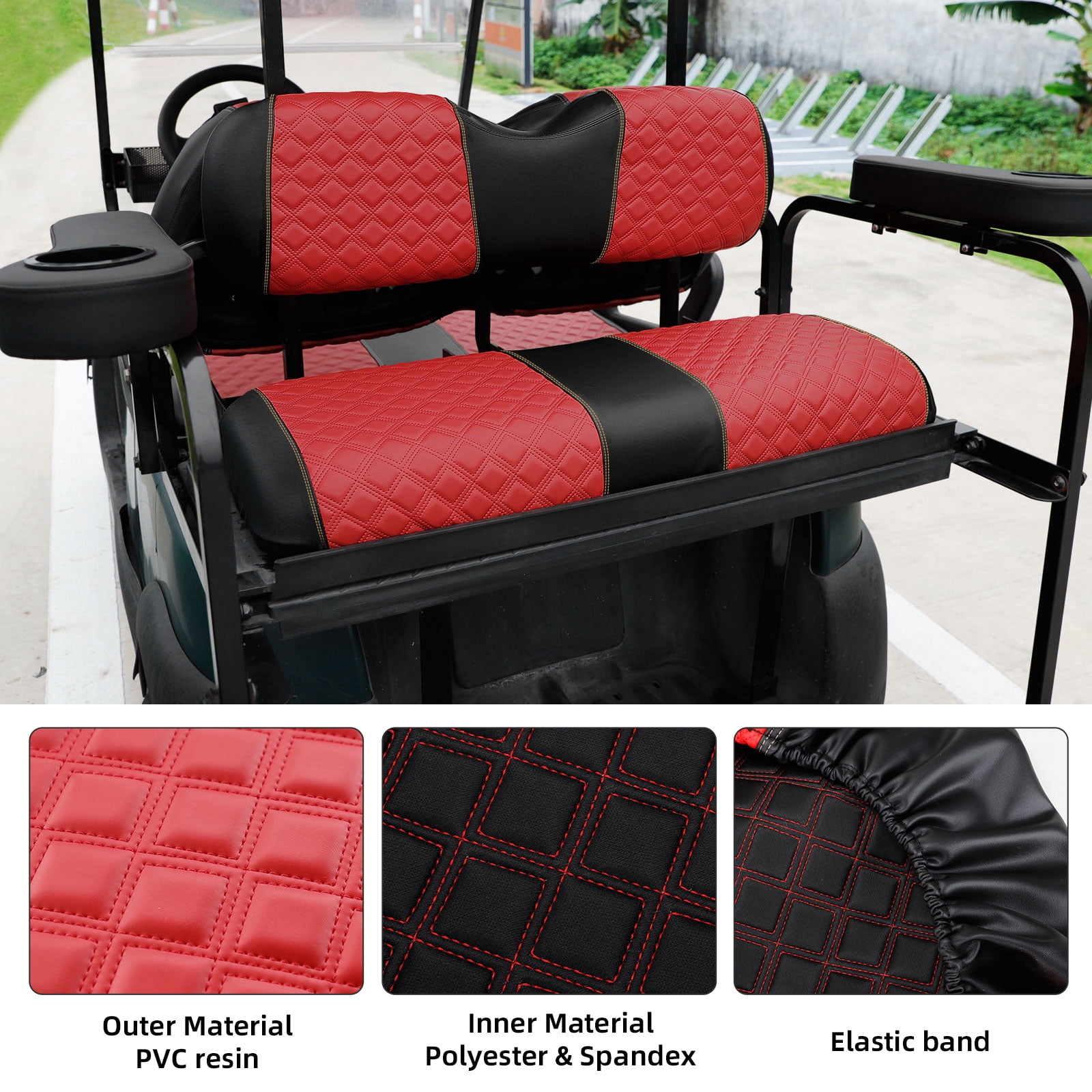 Roykaw Golf Cart Rear Seat Cover Universal Fit for Golf Cart Rear Seat Cushion, Red