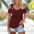 thumbnail image 5 of LADIGASU Women's Solided V-neck Short Sleeved Loose Top, 5 of 7