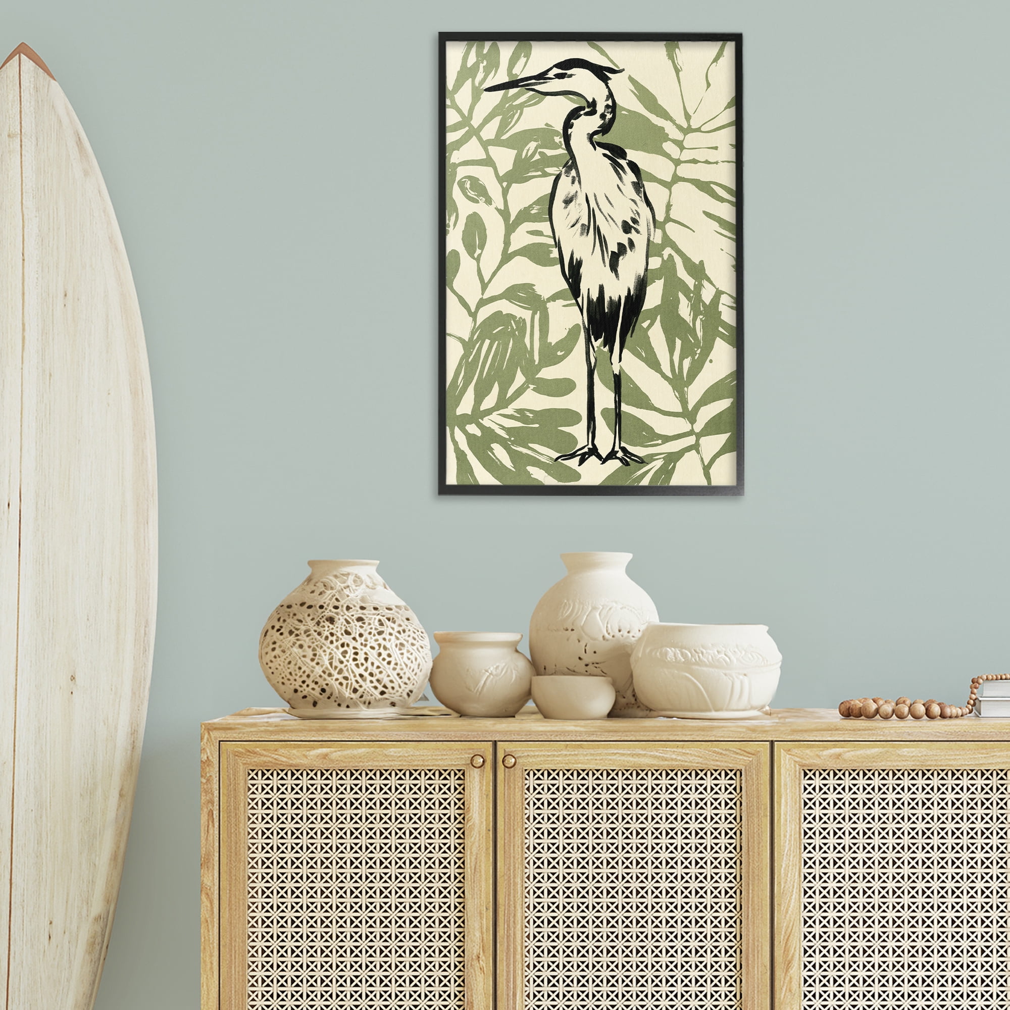 Stupell Industries Wild Heron & Leaves Animals & Insects Painting Black Framed Art Print Wall Art, 20 x 30