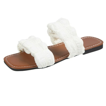 

Youmylove Women Slippers Fashion Solid Color Breathable Cloth Top Square Open Toe Flat Slippers Comfort Cozy Leisure Daily Walking