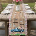 thumbnail image 4 of Happy Easter Table Runner - 108 Inch Long Vintage Blue Truck Bunny Duck Wooden Grain Cotton and Linen Blended Dress Scarves Farmhouse Table Runner for Kitchen Dining, Coffee Table, 13" x 108", 4 of 8