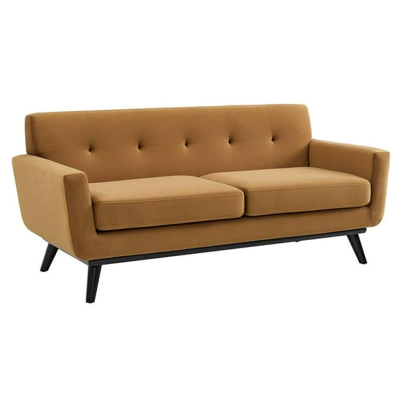 Modway Engage Modern Tufted Back Performance Velvet Loveseat in Cognac Brown