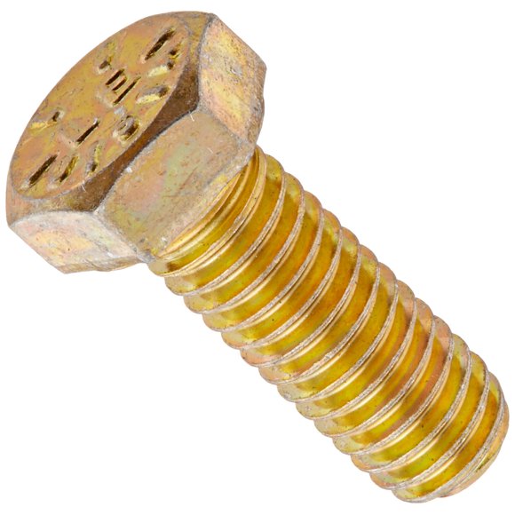 Steel Hex Bolt, Grade 8, Zinc Yellow-Chromate Plated Finish, Hex Head, External Hex Drive, Meets ASME B18.2.1/SAE J429, 1" Length, Fully Threaded, 1/2"-20 Threads (Pack of 25)