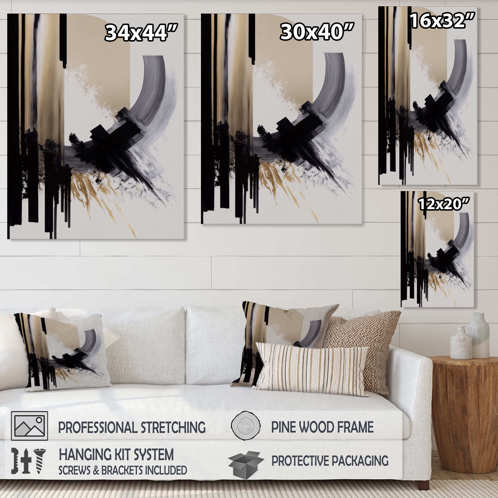 Designart Black, White And Gold Expression IV Canvas Wall Art