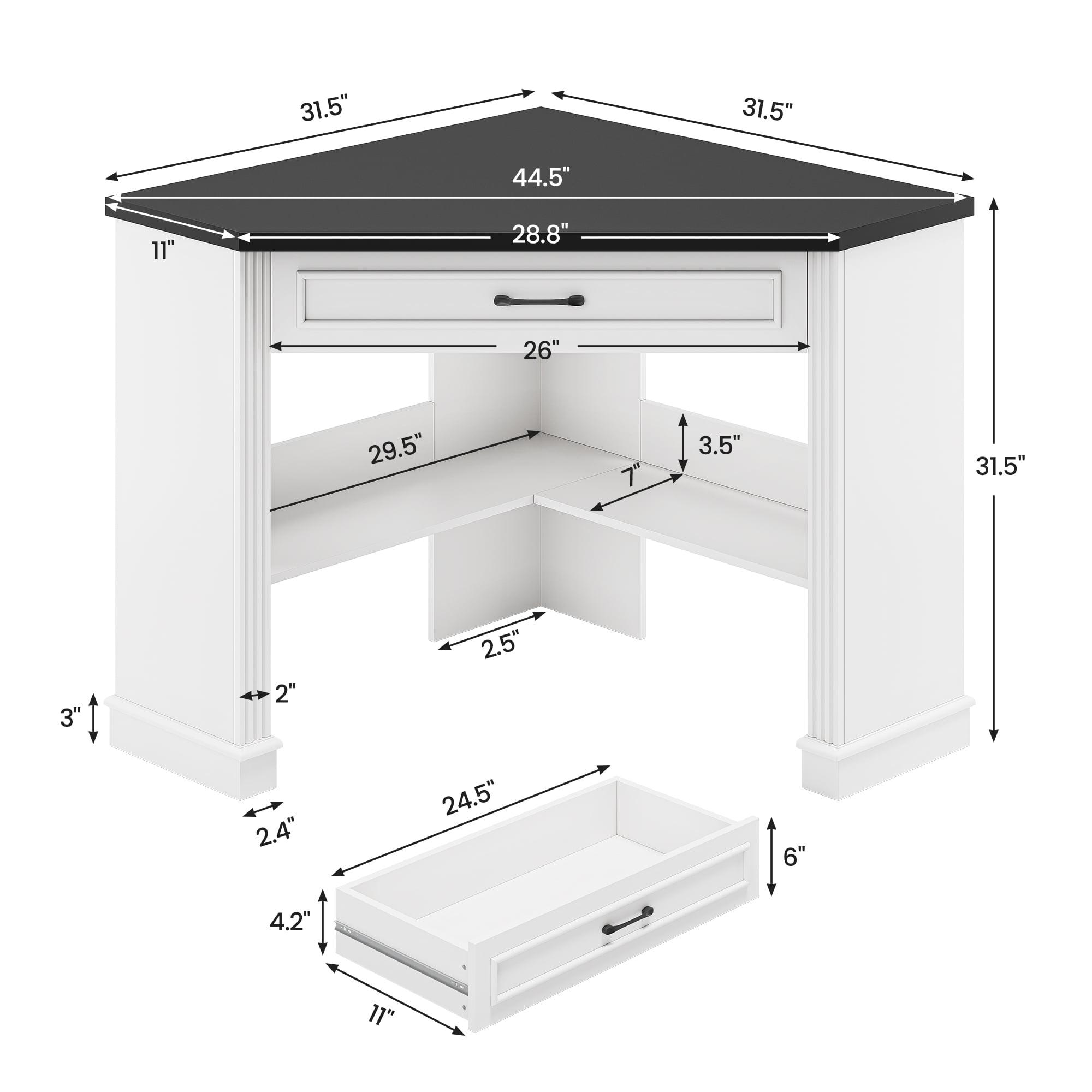 SEDETA Corner Desk for Small Space, 31.5 Inch Triangle Computer Desk with Drawer & Open Shelves for Home Office, Bedroom, Living Room, Small Farmhouse Corner Desk with Storage, White